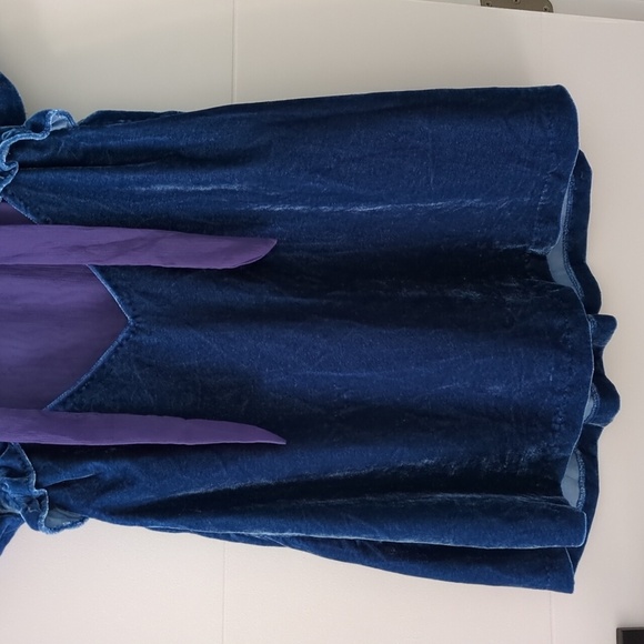 Free People Gumdrop Blue Velvet Ruffled Victorian Style Back Tunic Mini Dress L - Picture 6 of 8